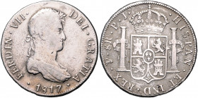BOLIVIEN, Ferdinand VII., 1808-1825, 8 Reales 1817 PJ, Potosi. 26,27g.
s-ss/ss
KM 84; C.-C.16887