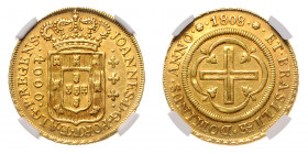 BRASILIEN, Johannes, Prinzregent, 1805-1818, 4000 Reis 1808, Rio.
GOLD, NGC AU 58
Frbg.97
