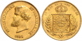 BRASILIEN, Pedro II., 1831-1889, 10000 Reis 1885. Aufl.7.955 Ex.
Ware ist MwSt-befreit
VAT tax free
GOLD, seltenes Jahr, ss
Frbg.122; KM 467