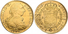CHILE, Karl IV., 1788-1808, 8 Escudos 1797 DA, Santiago.
GOLD, l.prägeschw., vz+
Frbg.19; C.-C.15510
