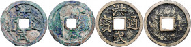 CHINA, Ming-Dynastie, 1368-1644, 1. Kaiser Hung Wu, 1368-1398. AE 5 Ch'ien. Rs.rechts: Wu qian =Wert 5 (stark verkrustete Patina). DAZU: gleiche Rs.le...
