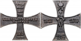 ERSTER WELTKRIEG, Eisernes Kreuz 1915 zur Kriegs-Weihnacht für die Kraftfahrtruppen der 7. Armee. 317g; 100x100x12mm.
vz