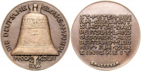 KIRCHE, KÖLN, Stadt, Br.-Gussmed. 1924 von Grasegger a.d. Deutsche Glocke am Rhein im Dom zu Köln 1924. St.Petersglocke. Rs.8 Zeilen Schrift. Herstell...