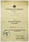 ORDEN UND EHRENZEICHEN, DRITTES REICH, Verleihungsurkunde für ein Eisernes Kreuz 2.Klasse, unterschrieben von Karl Weisenberger, Genaral der Infanteri...