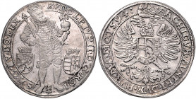 HAUS HABSBURG, Rudolph II., 1576-1612, Taler 1594, Prag. Geharn. Kaiser halbr. stehend, hält Zepter und Reichsapfel, zw. Wappenschilden von Böhmen und...