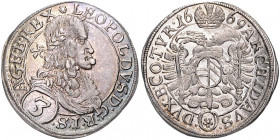 HAUS HABSBURG, Leopold I., 1657-1705, Groschen =3 Kreuzer 1669, Wien. 1,67g.
schöne Patina, l.gewölbt, stempelglanz
Her.1316