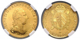 HAUS HABSBURG, Joseph II., 1765-1790, Souverain d'or 1786 F, Hall. 11,10g.
GOLD, Prachtex., NGC MS 62
Frbg.443
