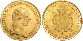 HAUS HABSBURG, Joseph II., 1765-1790, 1/2 Souverain d'or 1786 A, Wien. 5,55g.
GOLD, ss-vz
Frbg.444; Her.101