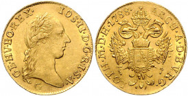 HAUS HABSBURG, Joseph II., 1765-1790, Dukat 1788 G, Günzburg. 3,52g.
GOLD, ss-vz
Her.69