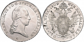 HAUS HABSBURG, Franz II. (I.), 1792-1835, Taler 1809 C, Prag. 27,93g.
Rs.l.just., f.Kr., vz
Dav.5; Her.286; J.163