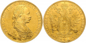 HAUS HABSBURG, Franz Joseph I., 1848-1916, 4 Dukaten 1907. Ggst. Schwert.
Ware ist MwSt-befreit
VAT tax free
GOLD, vz
Frbg.385; KM 2276