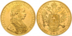 HAUS HABSBURG, Franz Joseph I., 1848-1916, 4 Dukaten 1909.
Ware ist MwSt-befreit
VAT tax free
GOLD, Vs.kl.Kr., vz/vz+
KM 2276