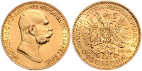 HAUS HABSBURG, Franz Joseph I., 1848-1916, 10 Kronen 1908. 60jähriges Regierungsjubiläum. 3,38g.
Ware ist MwSt-befreit
VAT tax free
GOLD, vz+
KM 2...