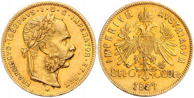 HAUS HABSBURG, Franz Joseph I., 1848-1916, 8 Florins (= 20 Francs) 1887.
Ware ist MwSt-befreit
VAT tax free
GOLD, vz/vz+ aus PP(?)
Frbg.502