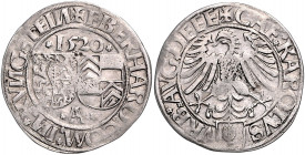 AUGSBURG, KÖNIGLICHE MÜNZSTÄTTE, Eberhard IV. von Königstein-Eppstein, 1481-1535, Batzen 1520 A. Mit Titel Karl V. 3,60g.
ss
Schulten 39