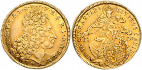 BAYERN, Maximilian II. Emanuel, 1679-1726, Max d'or 1720. Sitzende Madonna. 6,43g.
GOLD, ss-vz
Frbg.226; Hahn 206