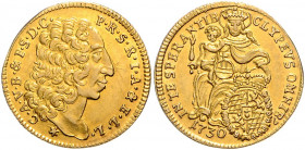 BAYERN, Karl Albrecht, 1726-1745, 1/2 Carolin 1730. 4,84g.
GOLD, kl.Sf., vz
Frbg.230; KM 406