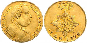 BRANDENBURG-PREUSSEN, Friedrich Wilhelm I. der Soldatenkönig, 1713-1740, Dukat 1739 EGN, Berlin. 3,48g.
GOLD, ss-vz/vz
Frbg.2338; v.Schr.97