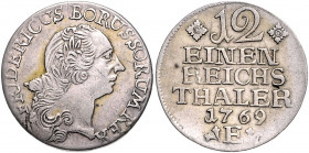 BRANDENBURG-PREUSSEN, Friedrich II. der Große, 1740-1786, 1/12 Taler 1769 E, Königsberg.
ss-vz
Old.119; v.Schr.676