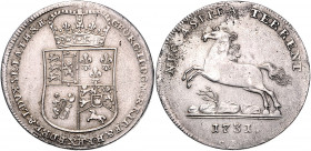 BRAUNSCHWEIG UND LÜNEBURG, LINIE CALENBERG-HANNOVER, Georg II., 1727-1760, Reichstaler 1731 CPS, Clausthal. Bekröntes 4-feldiges Wappen. Rs.Springende...