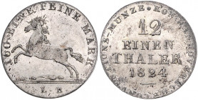 HANNOVER, Georg IV., 1820-1830, 1/12 Taler 1824 LB, Hannover. Springendes Pferd. 3,38g.
kl.Kr., vz-st
AKS 43; J.21