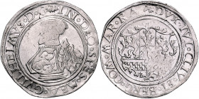 JÜLICH-KLEVE-BERG, Wilhelm V., 1539-1592, Taler o.J., Mülheim. Geharn. Hüftbild mit Barett l. Rs.Wappen. 28,84g.
prägeschw., ss-vz
Dav.8930A