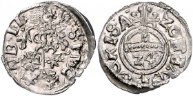 LIPPE, Simon VII., 1613-1627, Kipper-Groschen =1/24 Taler 1620, Detmold. 0,68g.
vz-prägefr.
Slg.Wewel.304; Var.