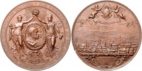 STUTTGART, STADT, Br.-Med. 1889 von Weigle und Scharff a.d. 25-jähr. Regierungsjub. von Karl von Württemberg. Fortuna und Minerva halten strahlende Kr...