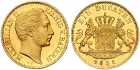 BAYERN, Maximilian II., 1848-1864, Dukat 1856. Aufl.3.782 Ex.
GOLD, Prachtex., selten, kl.Kr., f.st
AKS 142; J.127; Frbg.277