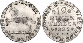 BRAUNSCHWEIG-LÜNEBURG, Karl II., 1823-1830, 1/12 Taler 1824 CVC, Braunschweig. Springendes Pferd. 2,86g.
Prachtex., kl.Kr., vz
AKS 58; J.237b