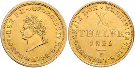 HANNOVER, Georg IV., 1820-1830, 10 Taler 1822 B. 13,23g.
GOLD, kl.Rdf., ss-vz
AKS 26; J.108; Frbg.1158