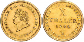HANNOVER, Georg IV., 1820-1830, 10 Taler 1824 B. 13,31g.
GOLD, kl.Kr., vz
AKS 26; J.108; Frbg.1158