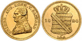 SACHSEN, Friedrich August I., 1806-1827, Dukat 1824 IGS. 3,45g.
GOLD, l.bearb., ss-vz
AKS 10; J.160; J.16