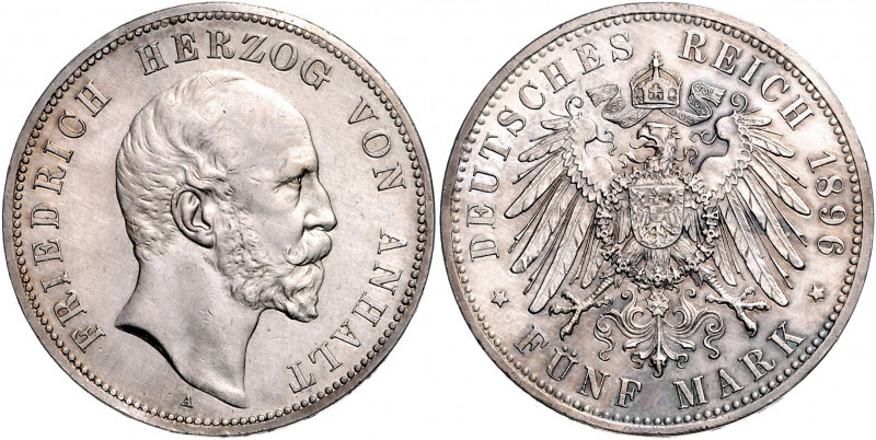ANHALT, Friedrich I., 1871-1904, 5 Mark 1896 A.
vz-st
J.21