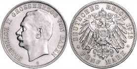 BADEN, Friedrich II., 1907-1918, 5 Mark 1913 G.
kl.Kr., vz
J.40