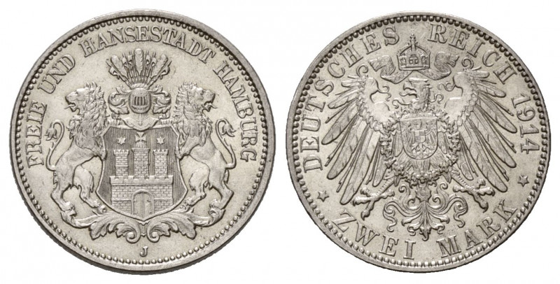 HAMBURG, Freie und Hansestadt, 2 Mark 1914 J.
zaponiert, f.vz/vz
J.63