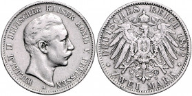 PREUSSEN, Wilhelm II., 1888-1918, 2 Mark 1892 A.
seltener Jahrgang, f.ss/ss
J.102