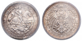 PREUSSEN, Wilhelm II., 1888-1918, 3 Mark 1915 A. Mansfeld.
Prachtex. mit feiner Tönung, PCGS MS 66
J.115