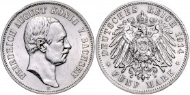 SACHSEN, Friedrich August III., 1904-1918, 5 Mark 1914 E.
zaponiert, winz.Kr., vz
J.136