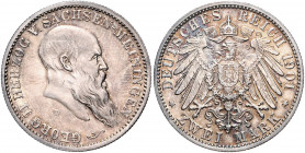 SACHSEN-MEININGEN, Georg II., 1866-1914, 2 Mark 1901 D. 75.Geburtstag.
schöne Patina, f.st
J.149