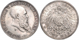 SACHSEN-MEININGEN, Georg II., 1866-1914, 5 Mark 1901 D. 75.Geburtstag.
vz-st
J.150