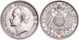 SACHSEN-WEIMAR-EISENACH, Carl Alexander, 1853-1901, 2 Mark 1898 A. 80.Geburtstag.
Kr., ss-vz
J.156