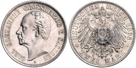 SACHSEN-WEIMAR-EISENACH, Carl Alexander, 1853-1901, 2 Mark 1898 A. 80.Geburtstag.
vz-st
J.156
