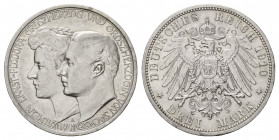 SACHSEN-WEIMAR-EISENACH, Wilhelm Ernst, 1901-1918, 3 Mark 1910 A. Hochzeit mit Feodora.
zaponiert, f.vz/vz
J.162