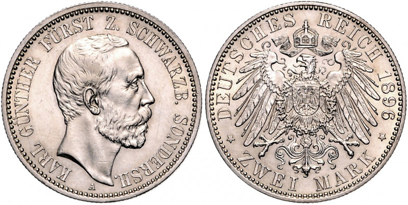 SCHWARZBURG-SONDERSHAUSEN, Karl Günther, 1880-1909, 2 Mark 1896 A.
f.st
J.168