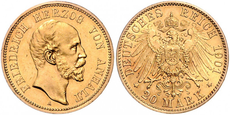 ANHALT, Friedrich I., 1871-1904, 20 Mark 1901 A.
f.st
J.181