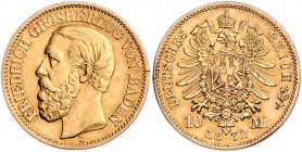 BADEN, Friedrich I., 1852-1907, 10 Mark 1872 G.
vz-st
J.183