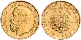 BADEN, Friedrich I., 1852-1907, 10 Mark 1878 G.
vz-st
J.186