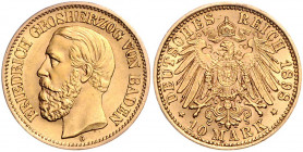 BADEN, Friedrich I., 1852-1907, 10 Mark 1898 G.
vz-st
J.188