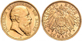 BADEN, Friedrich I., 1852-1907, 10 Mark 1905 G.
vz-st/st
J.190